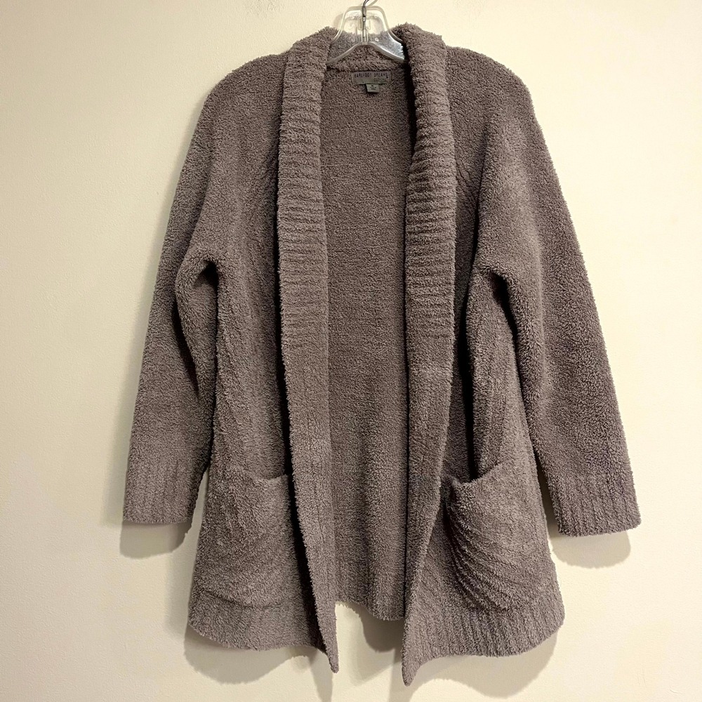 Barefoot Dreams Cardigan Sweater Taupe CozyChic Open Front Pockets Womens Medium